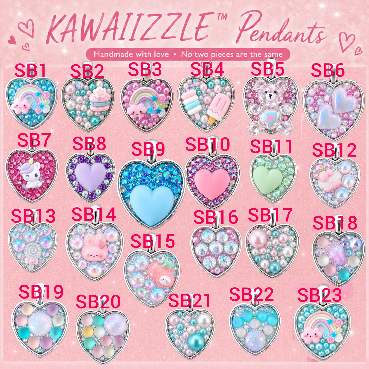 Smudgi Budgi KAWAIIZZLE Pendants Heart Shaped